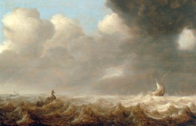 Fiskebåtar på grov sjö av Arnoldus van Anthonissen