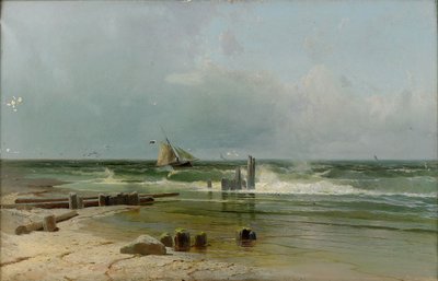 En segelbåt vid stranden, 1891 av Arseniy Ivanovich Meshchersky