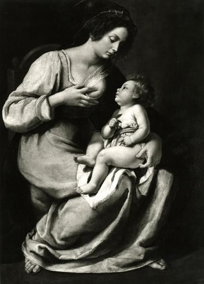 Körsbärens madonna (olja på duk) (foto s/v) av Artemisia Gentileschi