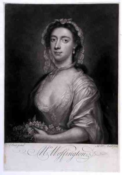 Mrs Woffington, graverad av James McArdell (ca 1729-65) (gravyr) av Arthur (after) Pond