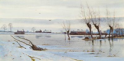 Vinterlandskap med översvämmad flod, 1889 (wc) av Arthur Anderson Fraser