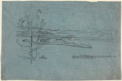 Landskap med brygga och två båtar av Arthur B. Davies