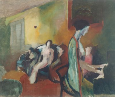 Interiör med kvinna vid piano av Arthur Beecher Carles