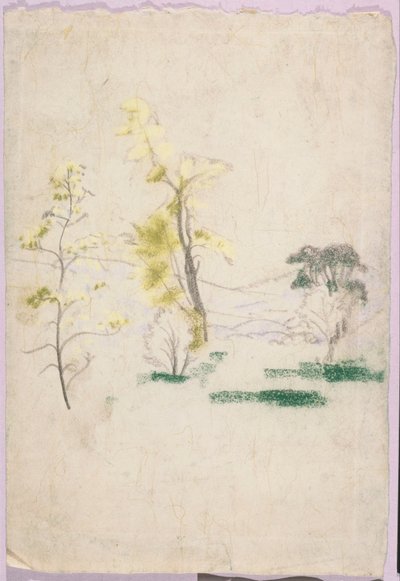 landskap med tre enstaka träd från A.B. Davies bok, upplaga 33, 50 av Arthur Bowen Davies