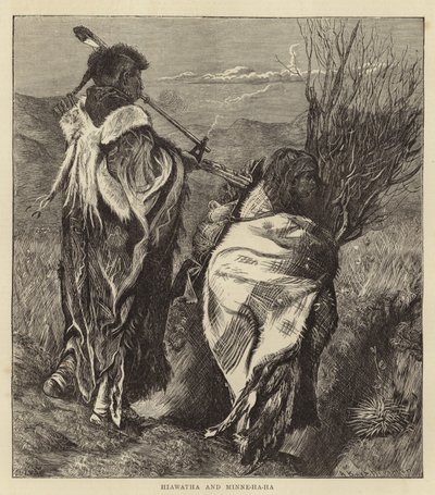 Hiawatha och Minne-Ha-Ha (gravyr) av Arthur Boyd (after) Houghton