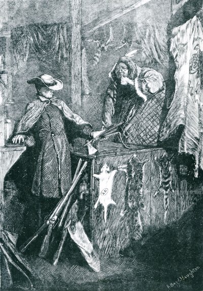 Byteshandel med indianerna i Amerikas västra stater, graverad av Joseph Swain (1820-1909) 1871 av Arthur Boyd Houghton