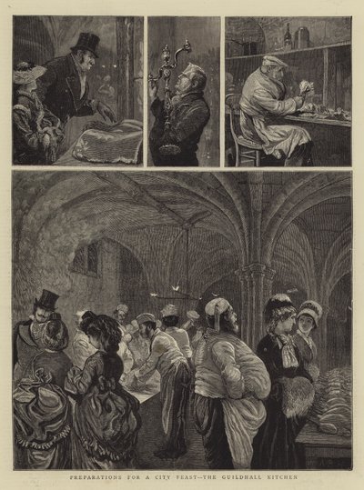 Förberedelser för en stadsfest, Guildhall Kitchen av Arthur Boyd Houghton