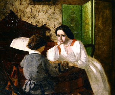 Konstnärens bror och syster spelkort (olja på duk) av Arthur Boyd Houghton