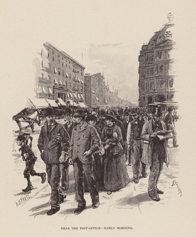 Nära postkontoret, tidig morgon (gravyr) av Arthur Burdett Frost