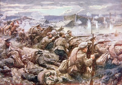En heroisk rysk backgardeaktion i den stora polska reträtten (färg litho) av Arthur C. (after) Michael