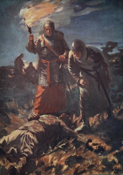 Förgäves sökte de hans döda kropp bland de dödade, illustration från "A History of Germany" av H.E. Marshall av Arthur C. (after) Michael