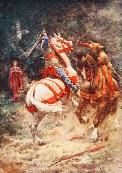Svanens riddare (färg litho) av Arthur C. (after) Michael