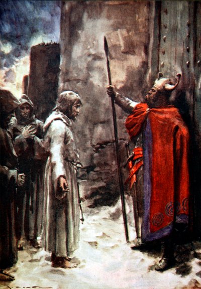 Henrik IV av Tyskland utanför portarna till Canossa, Italien, 1077 1913 av Arthur C Michael