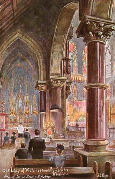 Our Lady of Victories, Kensington, London (färg litho) av Arthur Charles (after) Payne