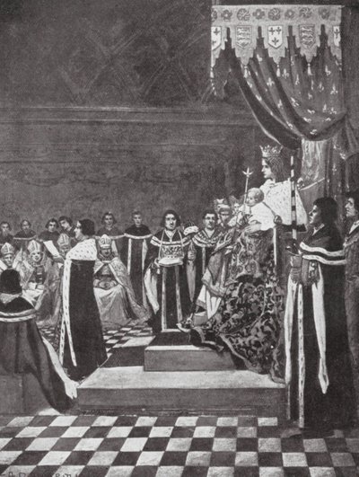 Henrik VI öppnar parlamentet med sin mor (litografi) av Arthur David (after) McCormick