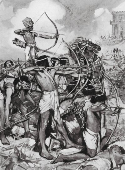 Thothmes III anfaller syrierna, XVIII:e dynastin (litografi) av Arthur David (after) McCormick