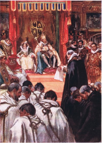 De skulle ödmjukt be kejsarna om förlåtelse, illustration från Romance of History: The Netherlands, 1920-talet av Arthur David McCormick
