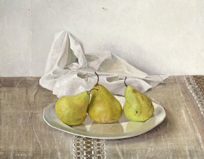 Tre päron på en tallrik, Stilleben, 1990 av Arthur Easton