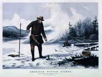 Amerikansk vintersport: Öringfiske på Chateaugay Lake, pub. av Currier & Ives av Arthur Fitzwilliam (after) Tait