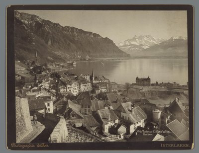 Utsikt över Montreux vid Genèvesjön, i fjärran Dents du Midi Montreux et la Dent du Midi (titel på objekt) av Arthur Gabler