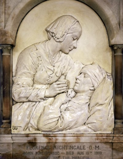 Florence Nightingale tröstar en skadad man (stuckatur-basrelief) av Arthur George Walker