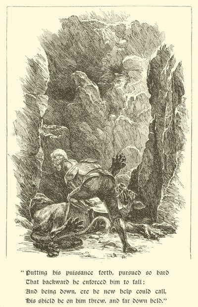 Sir Calidore, Knight of Courtesy, Beast With A Thousand Tongues (gravyr) av Arthur George Walker