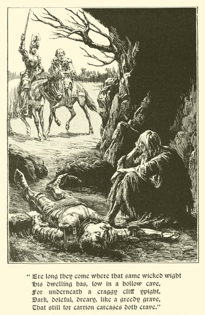 Röda korsriddaren, i förtvivlans grotta (gravyr) av Arthur George Walker