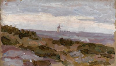 Landskapsstudie med väderkvarn vid horisonten, ca 1900 av Arthur Haythorne Studd