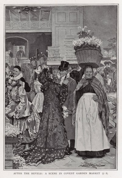 Efter festerna - en scen på Covent Garden Market av Arthur Herbert Buckland