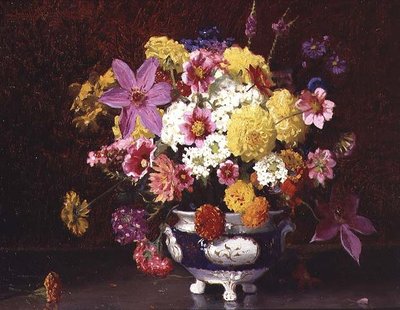 Stilleben med syrener och krysantemum av Arthur Herbert Buckland