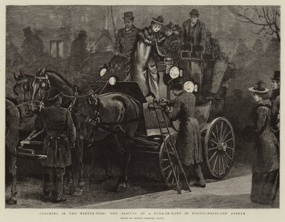 Coaching på vintern, ankomsten av en fyra-i-hand i Northumberland Avenue av Arthur Hopkins