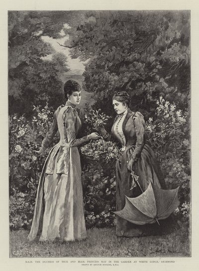 H.K.H. Hertiginnan av Teck och H.S.H. Prinsessan May i trädgården på White Lodge, Richmond av Arthur Hopkins
