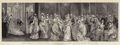 Hennes Majestäts salong i Buckingham Palace, väntar på att presenteras av Arthur Hopkins