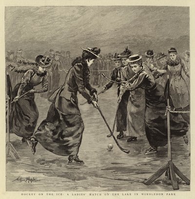 Hockey on the Ice, en dammatch på sjön i Wimbledon Park av Arthur Hopkins