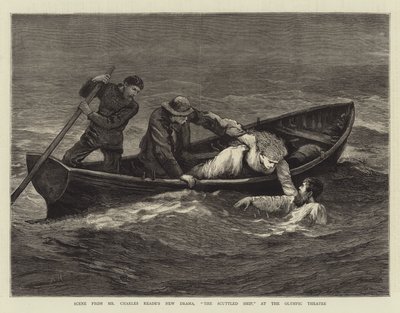 Scen ur Charles Reades nya drama, The Scuttled Ship, på Olympic Theatre. av Arthur Hopkins