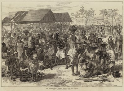 Ashantee-kriget, den allmänna marknaden, slottet Cape Coast av Arthur Hopkins