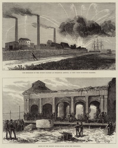 Explosionen av raketfabriken i Woolwich Arsenal av Arthur Hopkins