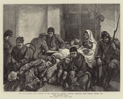 Det rysk-turkiska kriget, öppnandet av kampanjen i Europa, familjer som migrerar från Ibraila och väntar på midnattståget av Arthur Hopkins