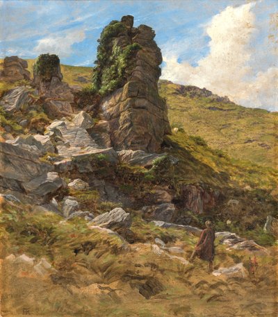 En klippig utmark (olja på kartong) av Arthur Hughes