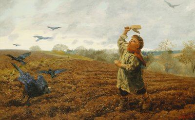 Kråkskrämmaren; "Duvor och kråkor, ta hand om dina tår", 1884 av Arthur Hughes