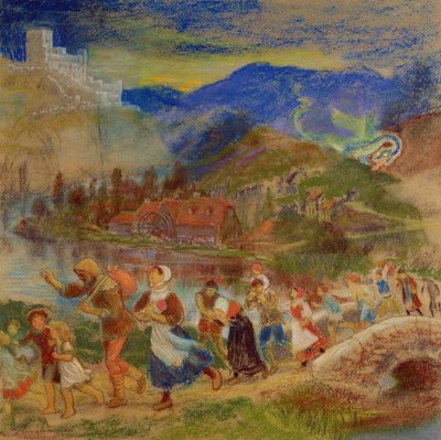 Bybor som flyr från en drake av Arthur Hughes