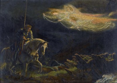 Sir Galahad. La Quete du Saint Graal Sir Galahad. The Quest for the Holy Grail av Arthur Hughes (1832-1915) - Olja på trä, 30,5x43 - Privat samling av Arthur Hugues