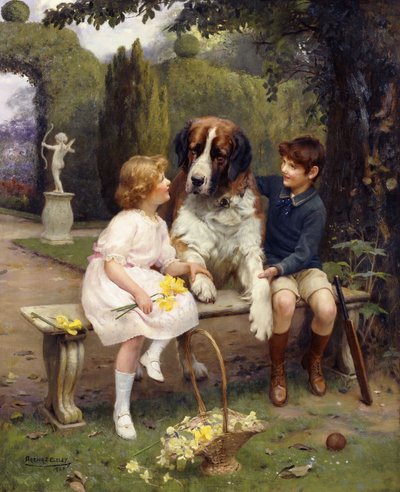 Barn med en St. Bernard av Arthur John Elsley
