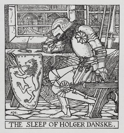 Hans Christian Andersen: Holger Danske (litho) av Arthur Joseph Gaskin