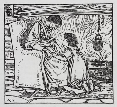 HC Andersen: Flickan som trampade på limpan (litho) av Arthur Joseph Gaskin