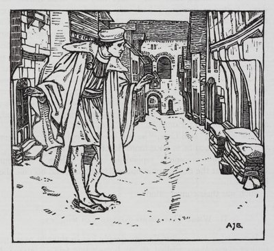 Hans Christian Andersen: Lyckans goloshes (litho) av Arthur Joseph Gaskin