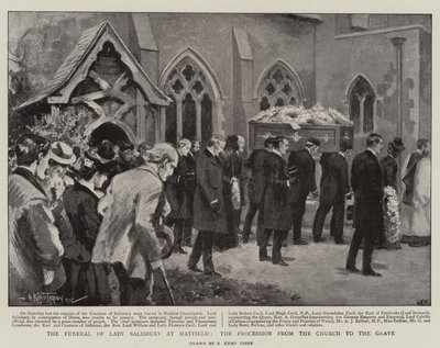 Lady Salisburys begravning i Hatfield, processionen från kyrkan till graven av Arthur Kemp Tebby