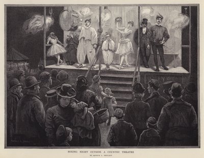 Boxningskväll utanför en lantteater (litho) av Arthur L. Hewlett