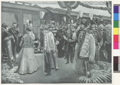 Mottagande av det rumänska kungaparet på stationen i Budapest av Arthur Lajos Halmi