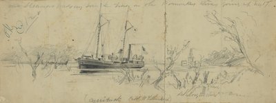 USS Currituck och bogserbåten Seth Low på Pamunkey River, 1862 av Arthur Lumley